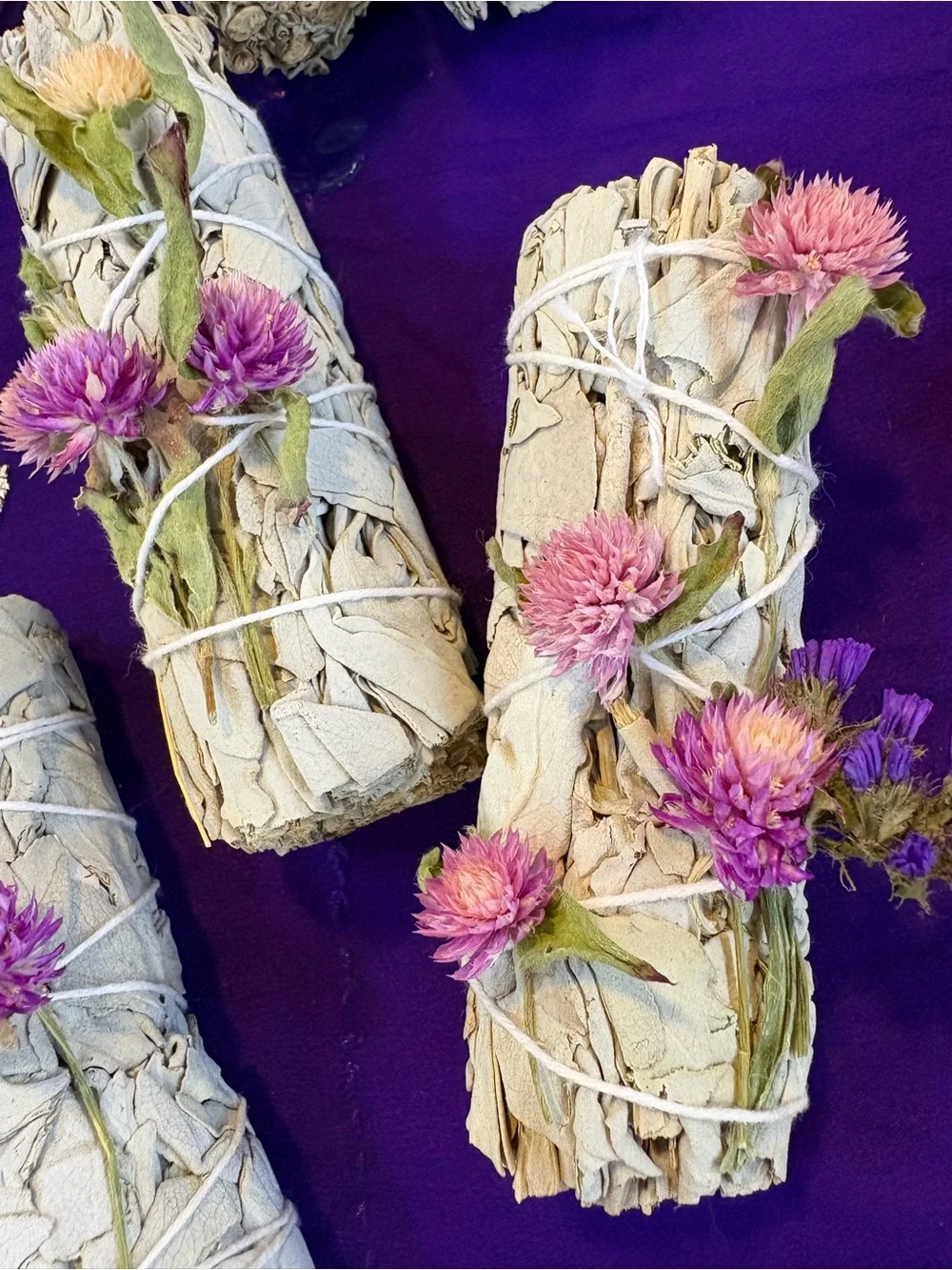 White Sage Bundle Everlasting Dried Flowers Cleansing Floral Sage Smudge Stick